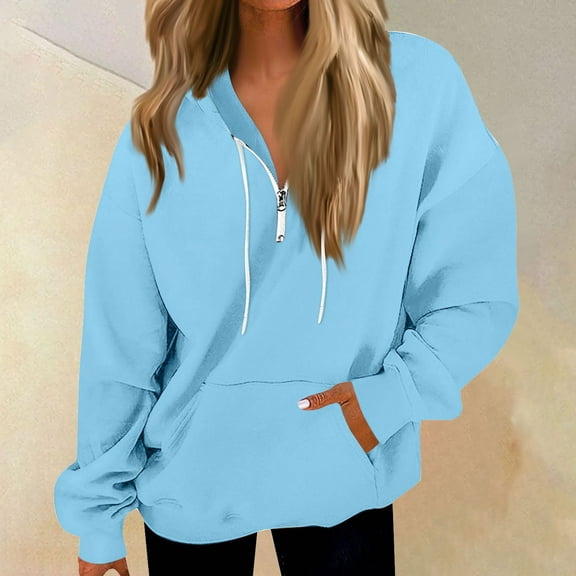 Women's Oversized Hoodies Casual Long Sleeve Half Zipper Pocket Sweatshirt Pullover Tops