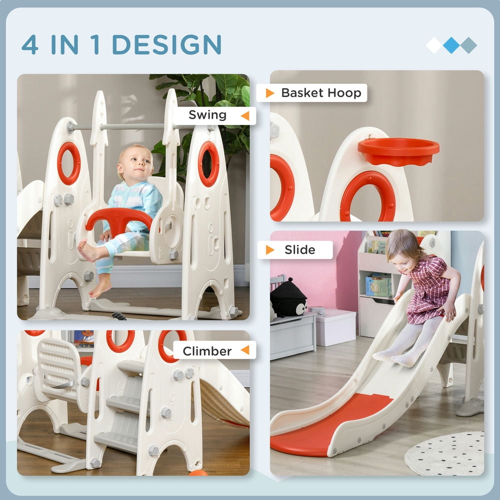 Kadyn Kids Slide, Toddler Swing Set, 4 in 1 Toddler Playground for Kids 1-3 Years Old, Indoor Toddler Playset, Red