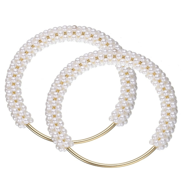 Uxcell 2Pcs Asa de Bolsa Decorativa de Perlas, Asa de Bolso de Perlas de Imitación para Reemplazo de Clutch de Bolsa Tejida Hecha a Mano para Noche (Blanco)