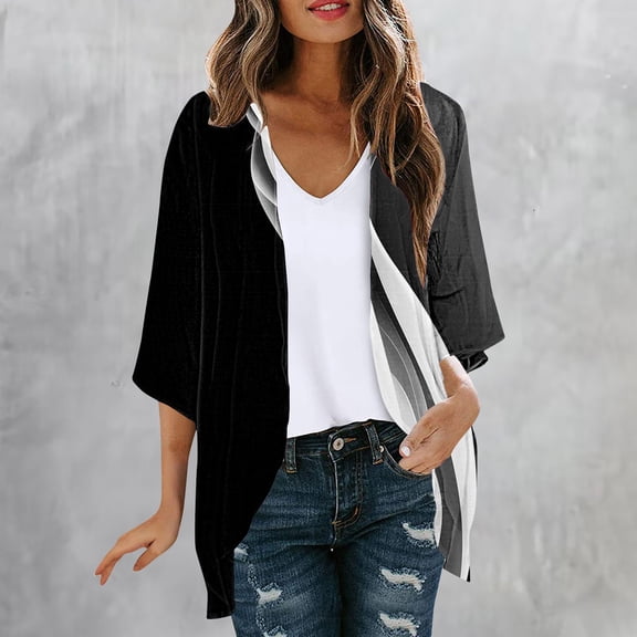 AGWOLF Women's Summer Chiffon Kimono Cardigans Long Swimwear Cover Ups Trendy Floral Printed Cardigan Tops Lightweight Loose Fit Cover Up Multicolor,S