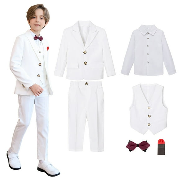 Eltusu Boys Outfit Sets, 6 Pieces Relaxed Fit Long Sleeve School Uniform Set White Size 6 T
