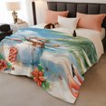thumbnail image 3 of Blue Coastal Christmas Fleece Throw Blanket for Couch, Xmas Snowman Flamingo Microfiber Flannel Blanket for All Season, Lightweight Fuzzy Plush Throw Blankets for Gifts, Office, 40"x50", 3 of 9