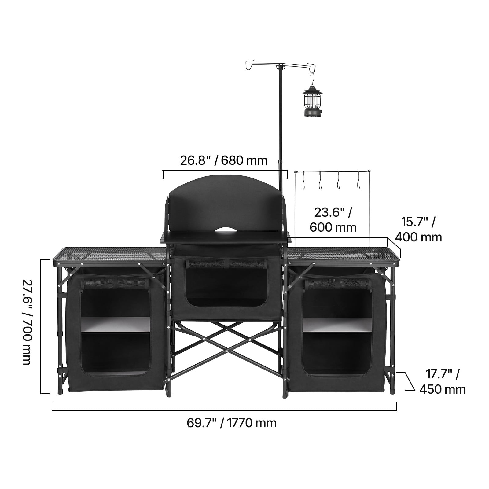 KFFKFF Folding Camping Table with Portable Design, Quick Setup Kitchen Station, Storage Organizer, Adjustable Legs, Detachable Windscreen, and Carry Bag for Outdoor Activities, Picnics, BBQs