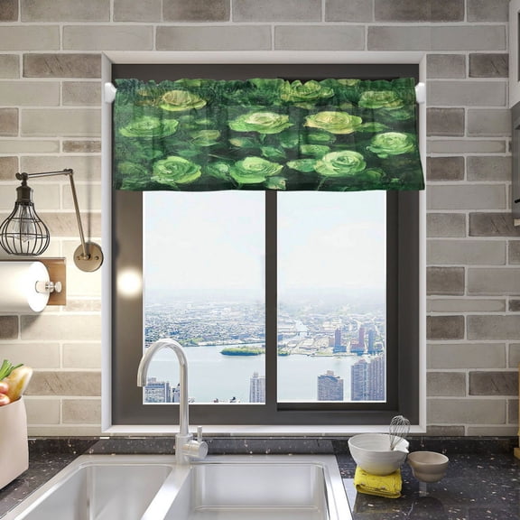 BZSMCE Alance Curtains Green Rose Design Modern Style Pattern Window Curtain Valance 52W" x 18L" for Kitchen Living Room Bedroom