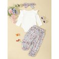 thumbnail image 3 of Suealasg 3Pcs Baby Girls Fall Outfits 3 6 Months Newborn Girls Flying Sleeve O Neck Romper Belted Floral Pants Headband Sets 12 18 Months Infant Girls Autumn Clothes, 3 of 9