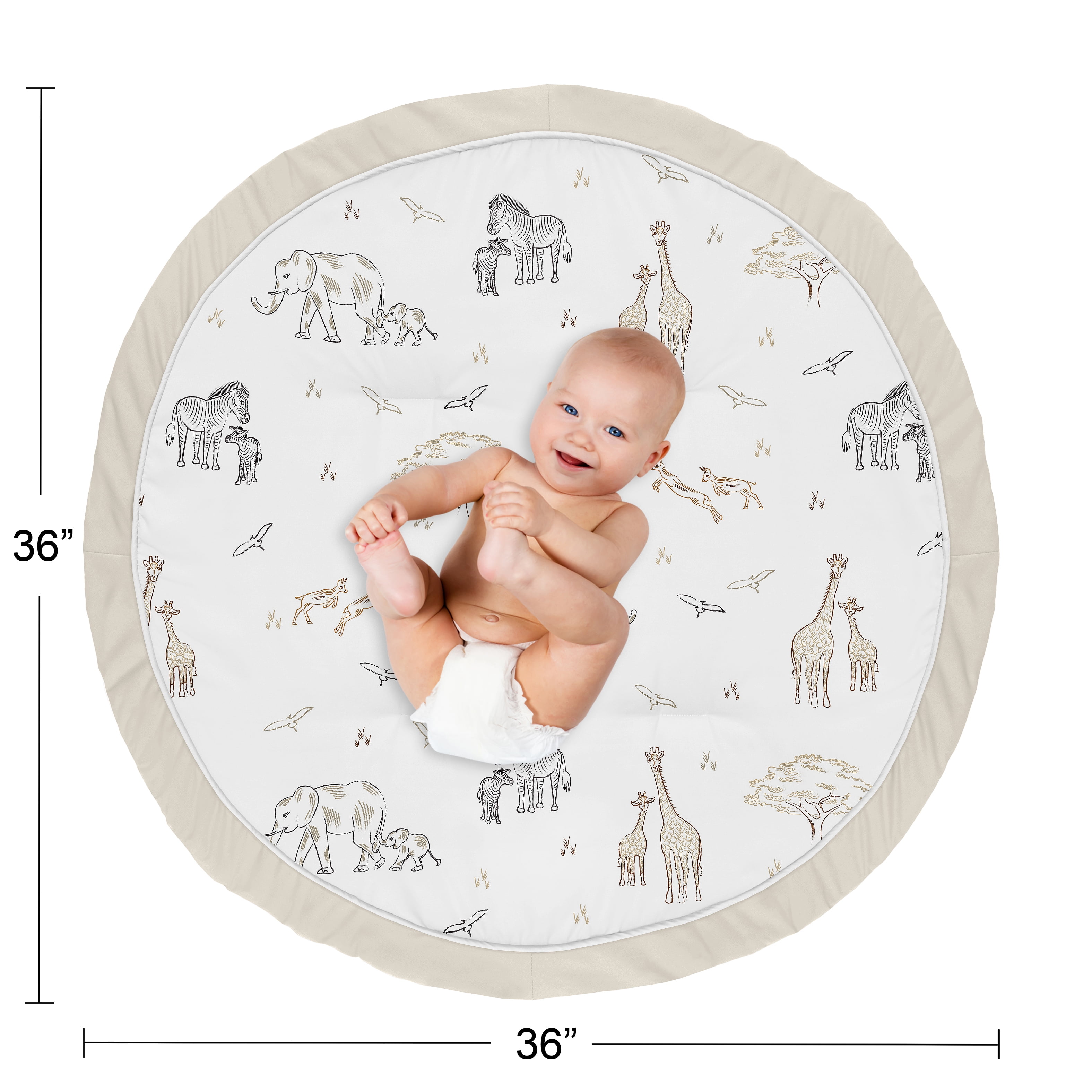 Sweet Jojo Designs Serengeti Animals Taupe Grey and White Baby Play Mat