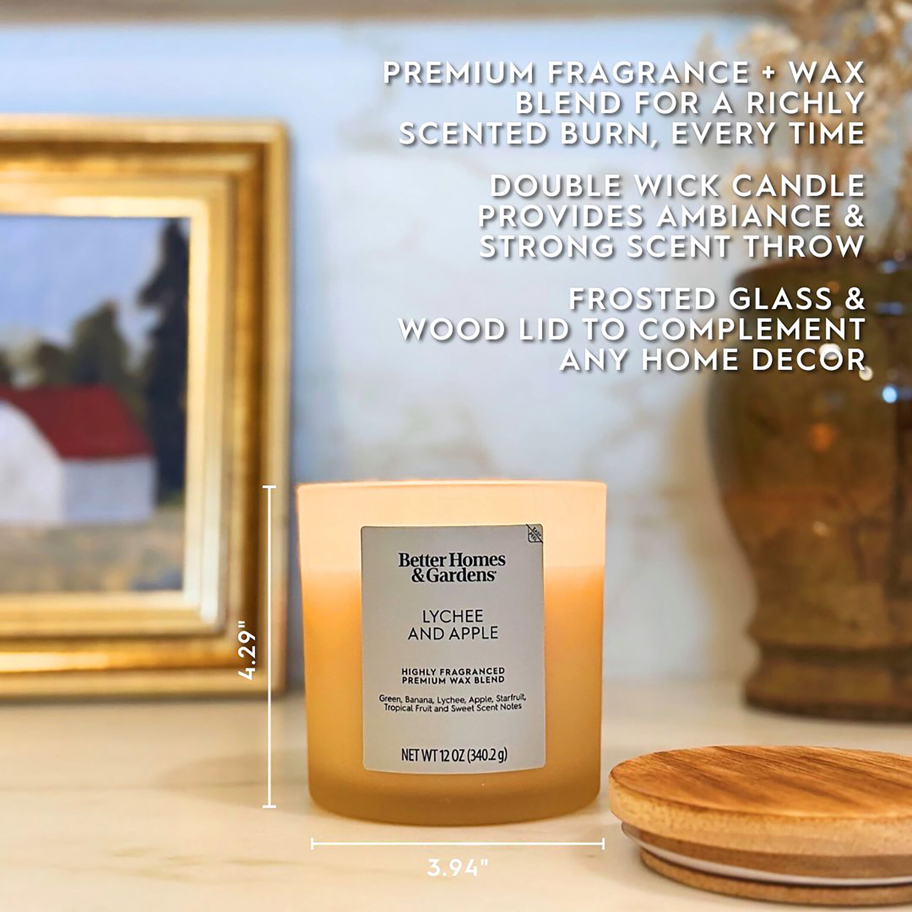 Better Homes & Gardens Lychee & Apple Scented 2-Wick Frosted Jar Candle 12oz.