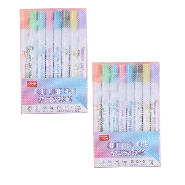 2xMarcadores Metálicos con Automático Doble Línea Dibujo Diario Escritura 8 Colores SM SunniMix pluma de esquema de doble línea