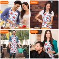 thumbnail image 4 of Pioneer Flower Floral Print Pattern Apron for Women and Men, Cotton Linen Waterproof with Pockets, Adjustable, 33x27 Inch for Kitchen, Gardening, BBQ, Salon, 4 of 6