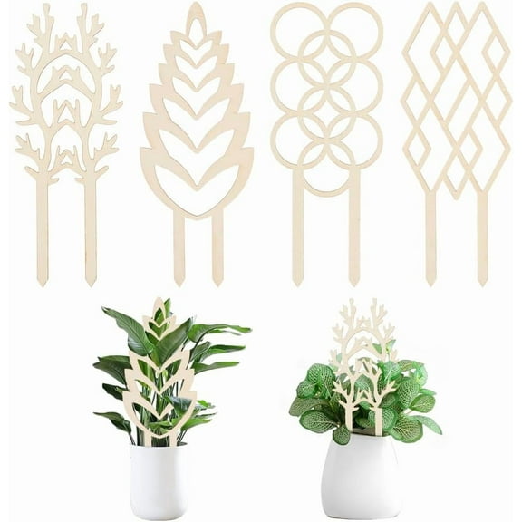 4Pcs 4 Style Indoor Plant Trellis for Climbing Plants 9.8~9.9 inch Wood Plant Trellis Small Garden Trellis Wood Vine Plant Support Plant Stakes for Climbing Plants Potted Plants Support Brown DIY