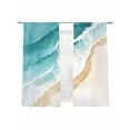 thumbnail image 2 of Summer Beach Sheer Curtains 72 Inches Long 2 Panels Abstract Teal Beige Gradient Waves Sand Light Filtering Semi Sheer Window Curtains Drapes for Bedroom Living Room 52"x72", 2 of 7