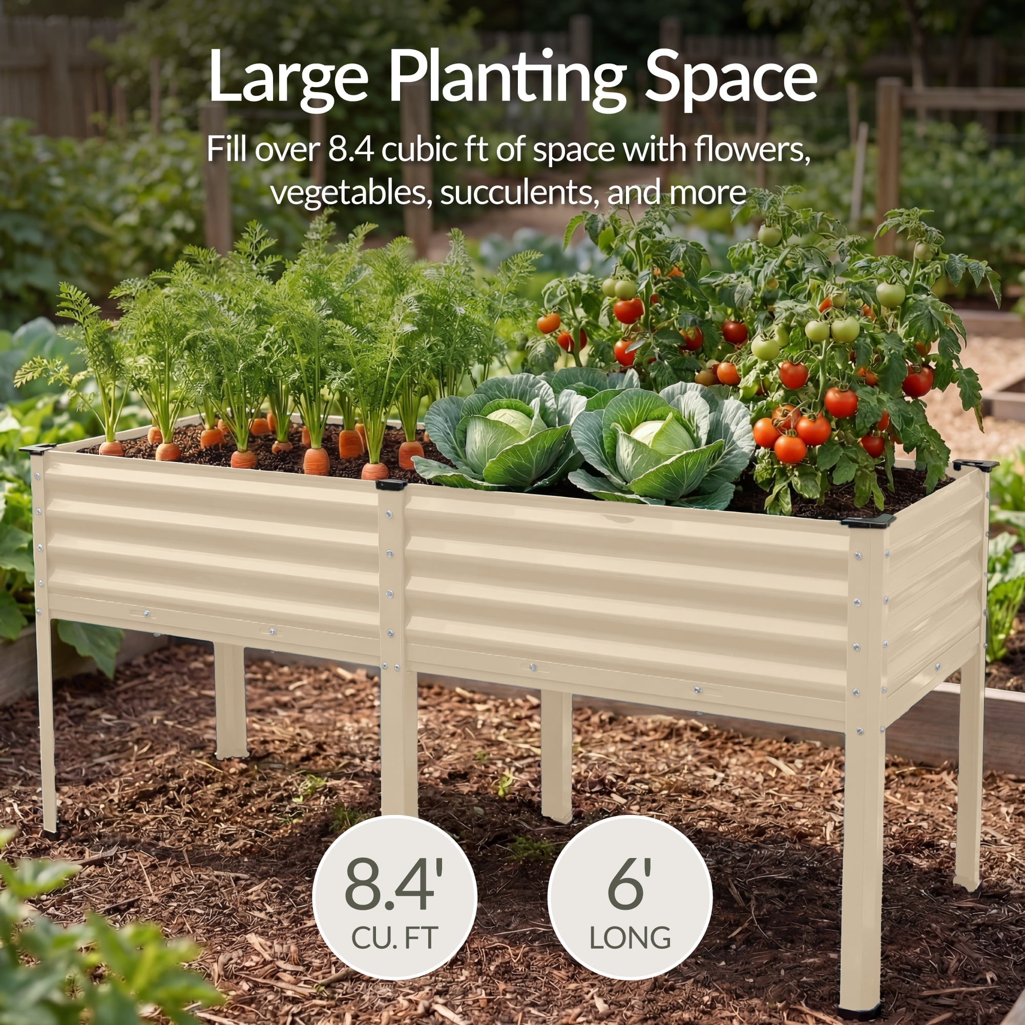 Best Choice Products 72x24x30in Non Toxic Elevated Galvanized Metal Garden Bed Corner Protectors - Beige