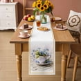 thumbnail image 2 of Spring Blue Flowers Table Runner 36 Inches, Retro Tea Cup Phrases Country Bed Runner Dresser Scarves Tabletop for Indoor Outdoor Parties/Ceremony/Banquet, 13"x 36", 2 of 8