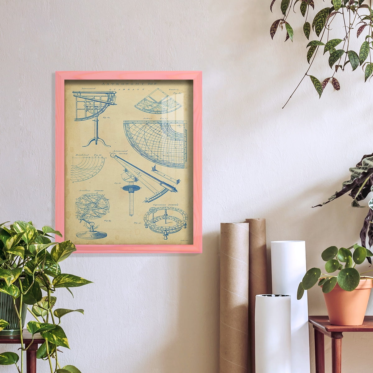 Vintage Astronomy I -Framed Print w/glass-Sunset Pink