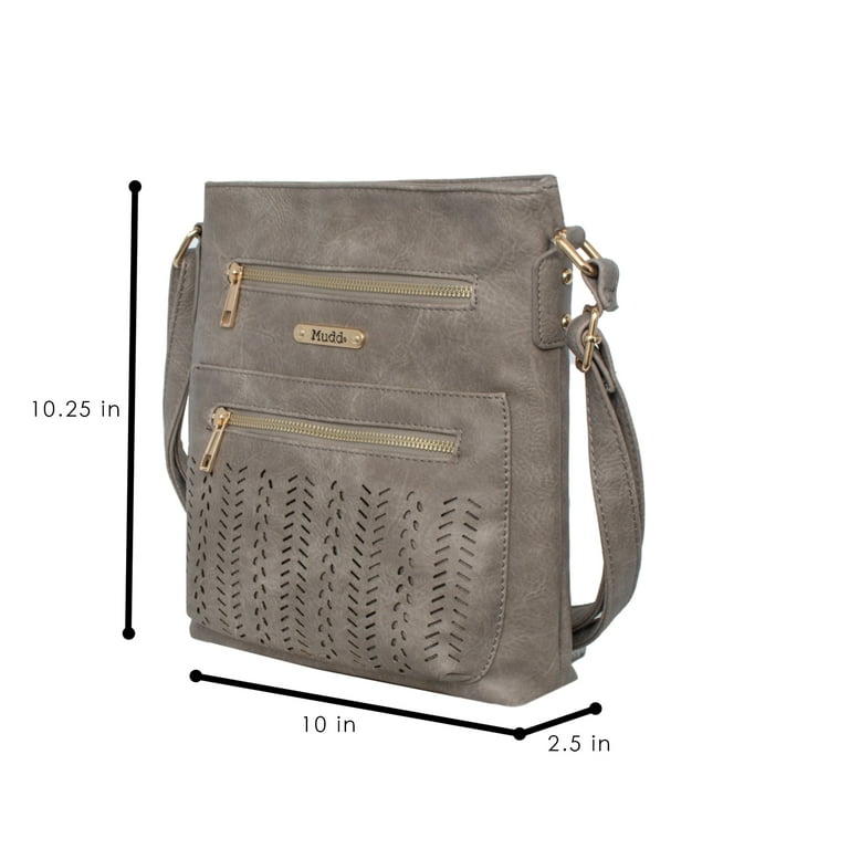 Mudd Women s Vegan Leather Grey Perforated Cross Body With Adjustable Shoulder Strap Walmart