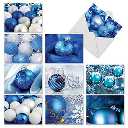 'M3960 A BLUE CHRISTMAS' 10 Assorted All Occasions Cards Featuring Photographs Of Pretty Blue-Colored Ornaments with Envelopes by The Best Card