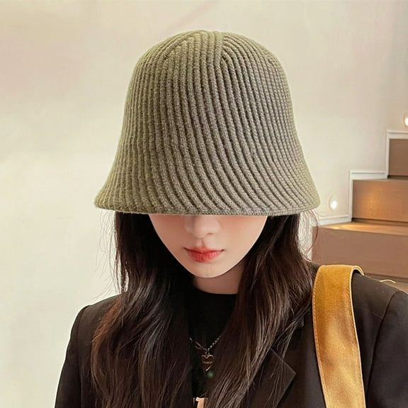 Dengjunhu Low Profile Bucket Hat for Women Men Woolen Yarn Winter Thermal Knit Fisherman Cap for Daily Life