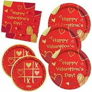 Valentine's Day Party Supplies Red Heart Love Disposable Paper Plates Napkins for Valentine's Day, Engagements, Anniversary, Birthday Party Serve 50