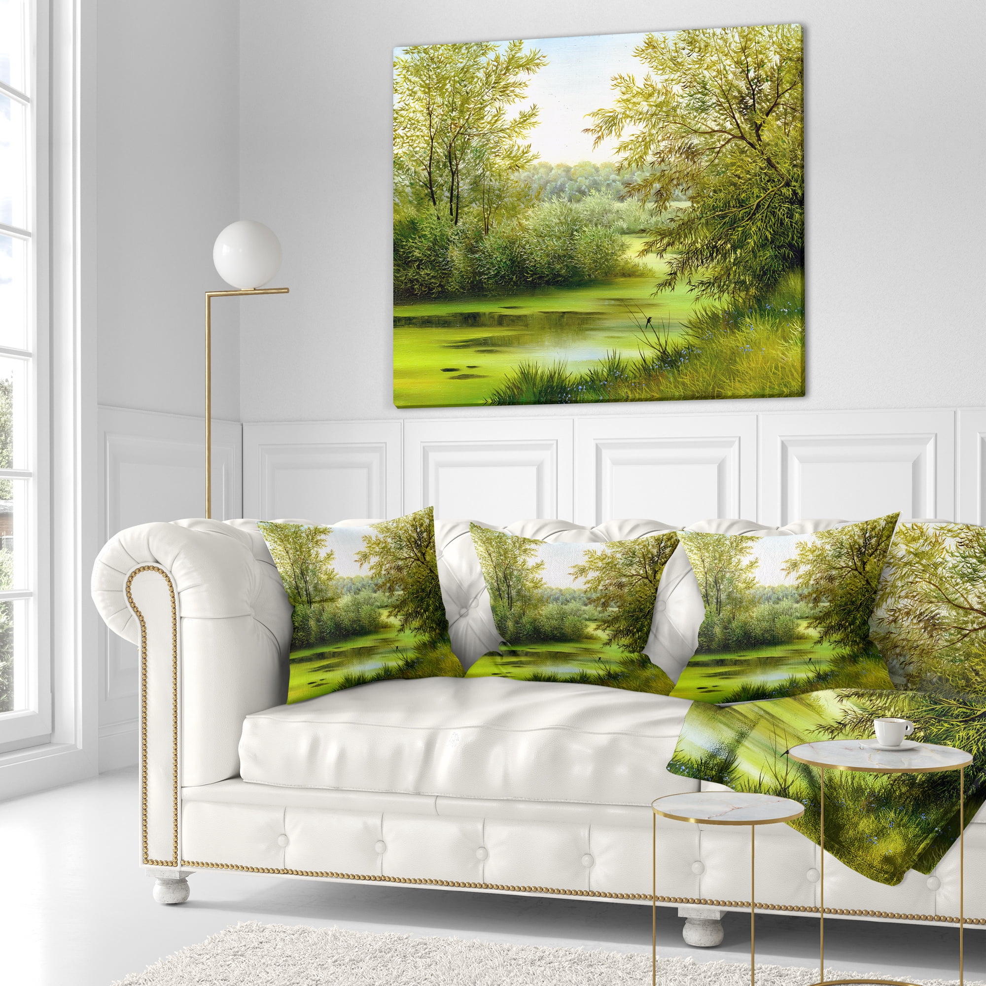 Designart Green Summer Landscape - Abstract Throw Pillow - 18x18