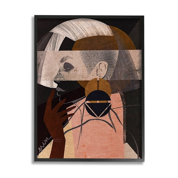 Layered Collage Woman Portrait Abstract Graphic Art Black Framed Art Print Wall Art