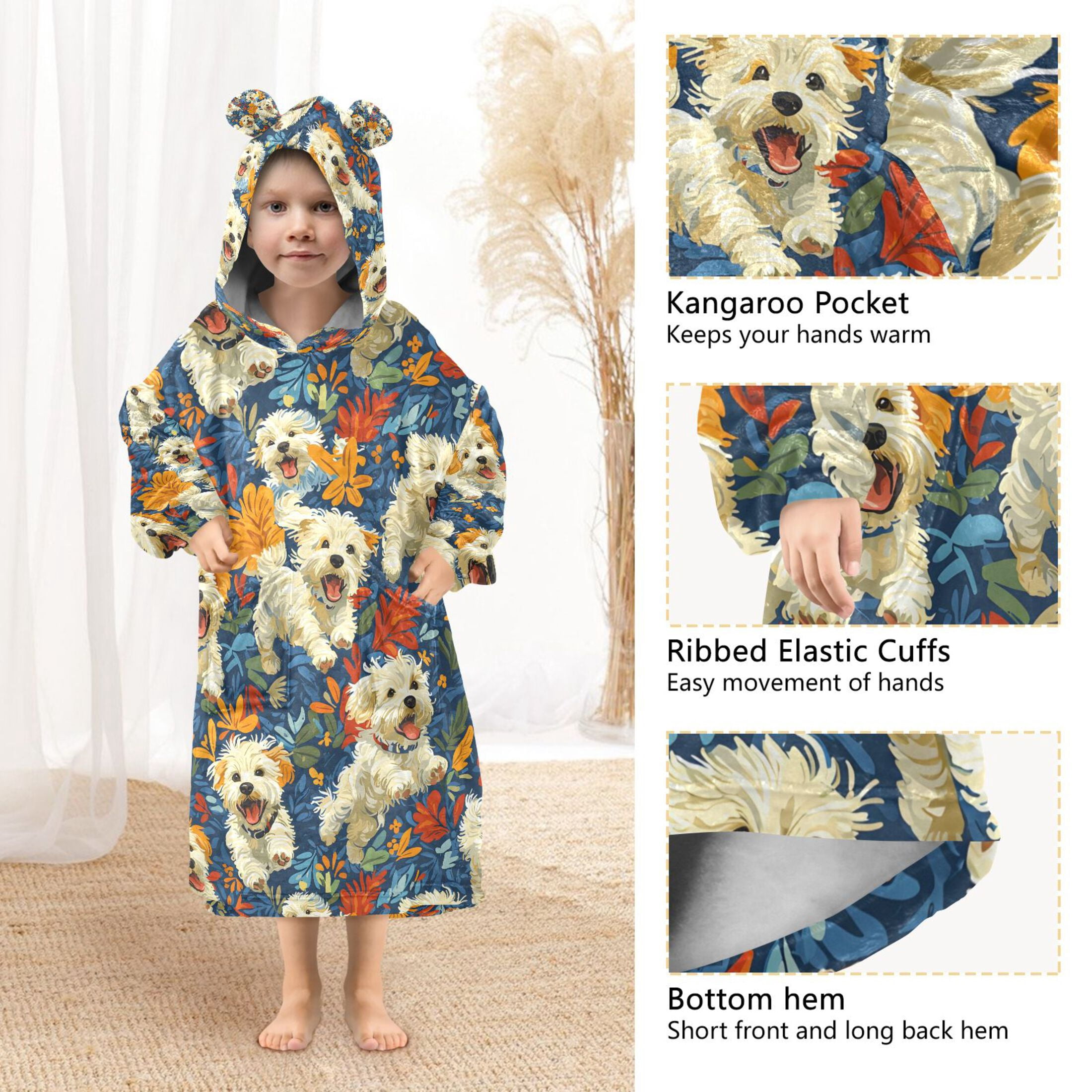 joogoo Wearable Blanket Hoodie for Cute Dog in Floral Oversized Sherpa Hooded 3-14 YR M