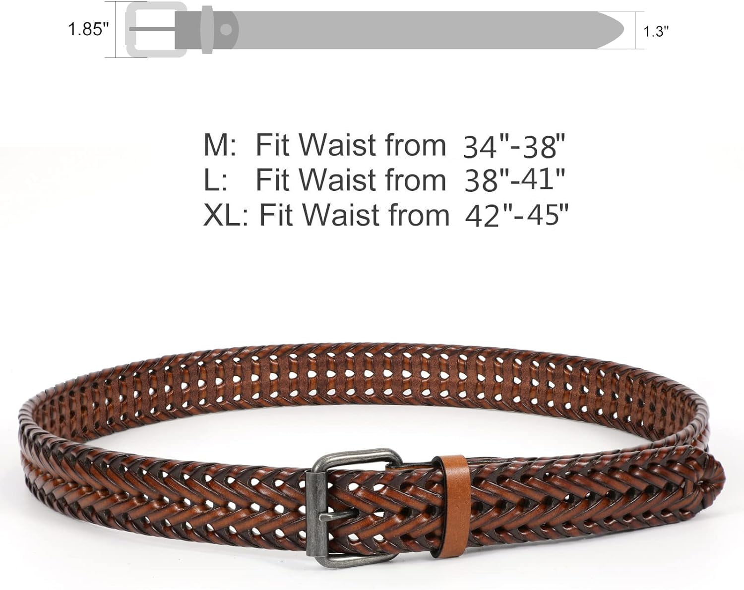 WERFORU Men's Leather Braided Belt, Cowhide Leather Woven