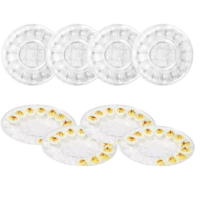 (8) Clear Plastic Deviled Egg Trays 12in Round Devil Egg Platters 15