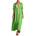 thumbnail image 2 of Guieoi Womens Dresses Plus Size Summer Short-Sleeve V-Neck Button Up Dresses Sundresses for Women Green L, 2 of 6