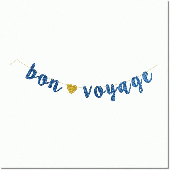 Bannière Bon Voyage Pailletée Bleu Marine - Parfaite pour s'Éloigner, Partir, Graduation, Retraite et Décorations de Fête à Thème de Voyage!