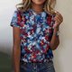 thumbnail image 1 of Fiudx Camisetas para Mujer Moda Mujer Casual Cuello Redondo Impresión Blusa Manga Corta Camiseta Verano Tops, 1 of 4