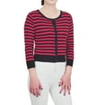 thumbnail image 2 of YEMAK Women's 3/4 Sleeve Crewneck Stripe Regular Fit Button-Down Sweater Cardigan-BLACK/RED-M, 2 of 9