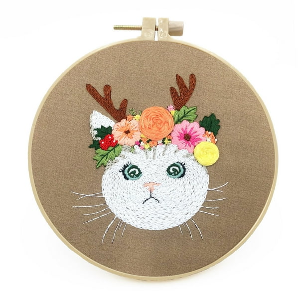 pstuiky Kit de bordado de flores para principiantes, incluye bastidor para bordar gatos, kit de bordado DIY estereoscópico para principiantes, paquete básico de tela