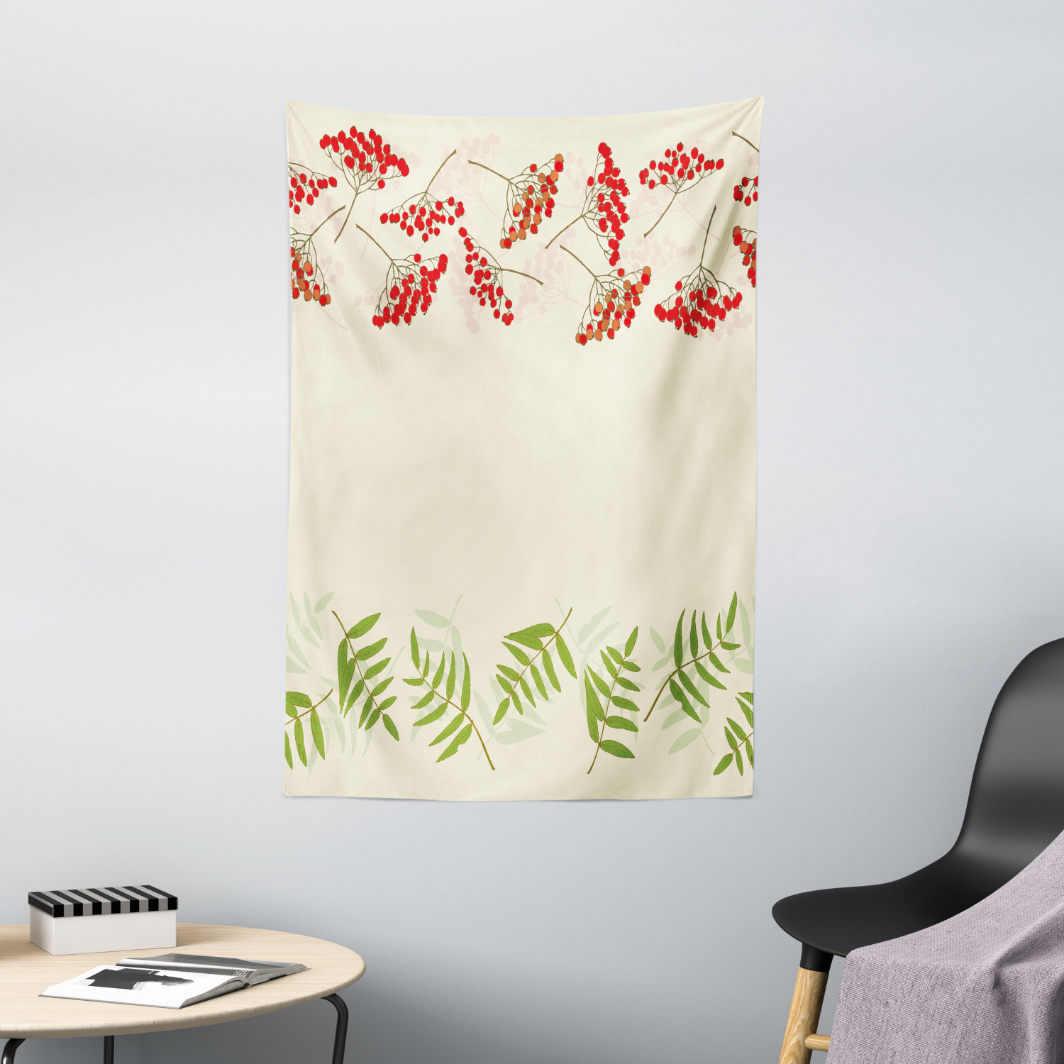 Rowan Tapestry, Graphic Border Design Berries Mountain Ashes Botanical