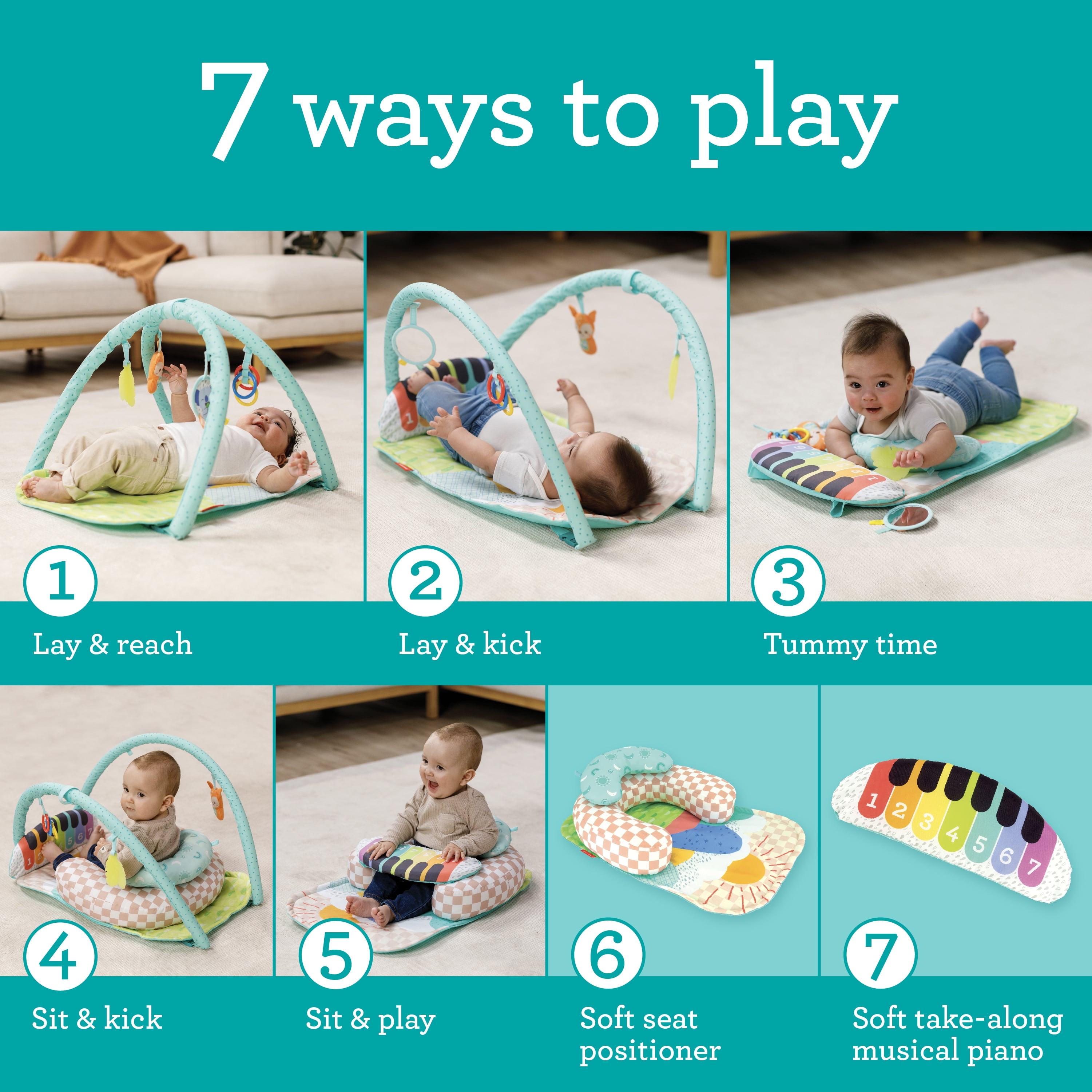 Infantino Kick 'n Keys 7-in-1 Musical Piano Activity Gym, for Babies 6-12 Months, Multicolor