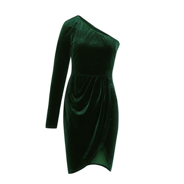 green velvet one shoulder dress Hunter Green Velvet Bridesmaid Dress Mermaid Floor-Length main image 1