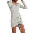 thumbnail image 6 of THDHVS Plus Size Dress,Dresses for Women,Off Shoulder Bodycon Mini Dress Long Sleeve with Drawstring and Ruching Gray, 6 of 9