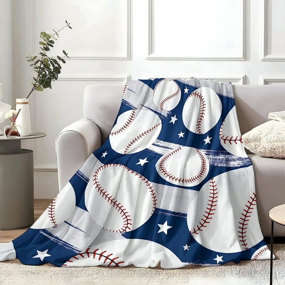 AUQ Baseball Blanket Gifts for Boys,Blue Baseball Plush Flannel Throw Blanket for Kids,Baseball Sport Cozy Fuzzy Blanket with Stars for Teens Men Couch Bed Sofa Bedroom Decor 30