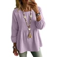 thumbnail image 2 of thefmos Women Plus Size Fall Round Neck Long Sleeve Tunic Tops Solid Boho Casual Pullover Blouses Loose Flowy Shirts for Curvy Women Vacation Outfits, Purple L, 2 of 8
