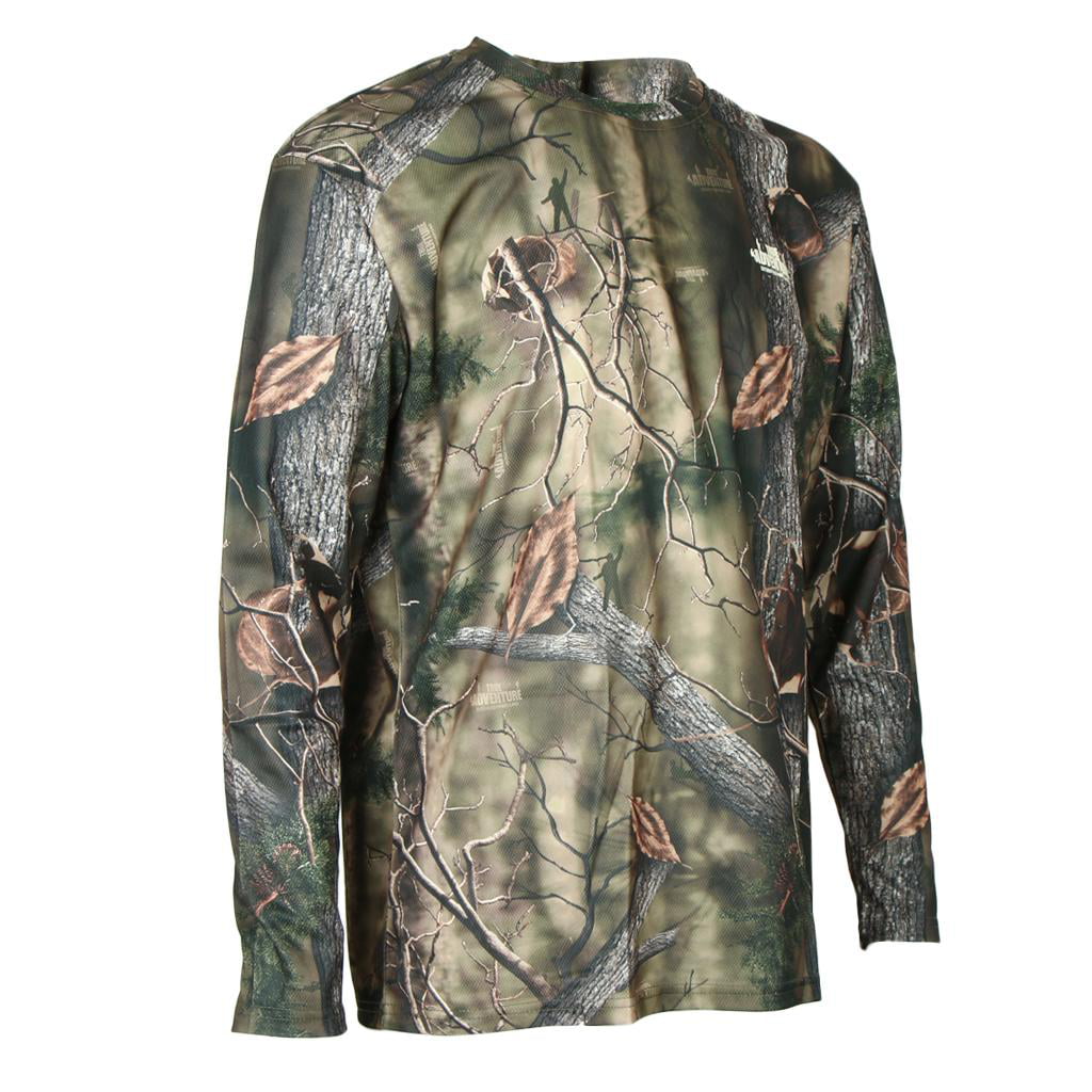 Men's Jungle Camo Print T-shirt Realtree Camouflage Forest Top Long Sleeve Army 