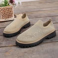 thumbnail image 5 of Loafers for Women Knit Mesh Rhinestone Platform Lug Sole Casual Slip on Walking Shoes Comfortable Dressy Flat Shoes Khaki Size 5.5, 5 of 8