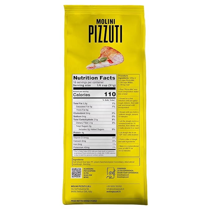 Molini Pizzuti Pizza Dough Mix – Authentic Italian Blend for Traditional Pizza – 500g Bag, 17 ounces