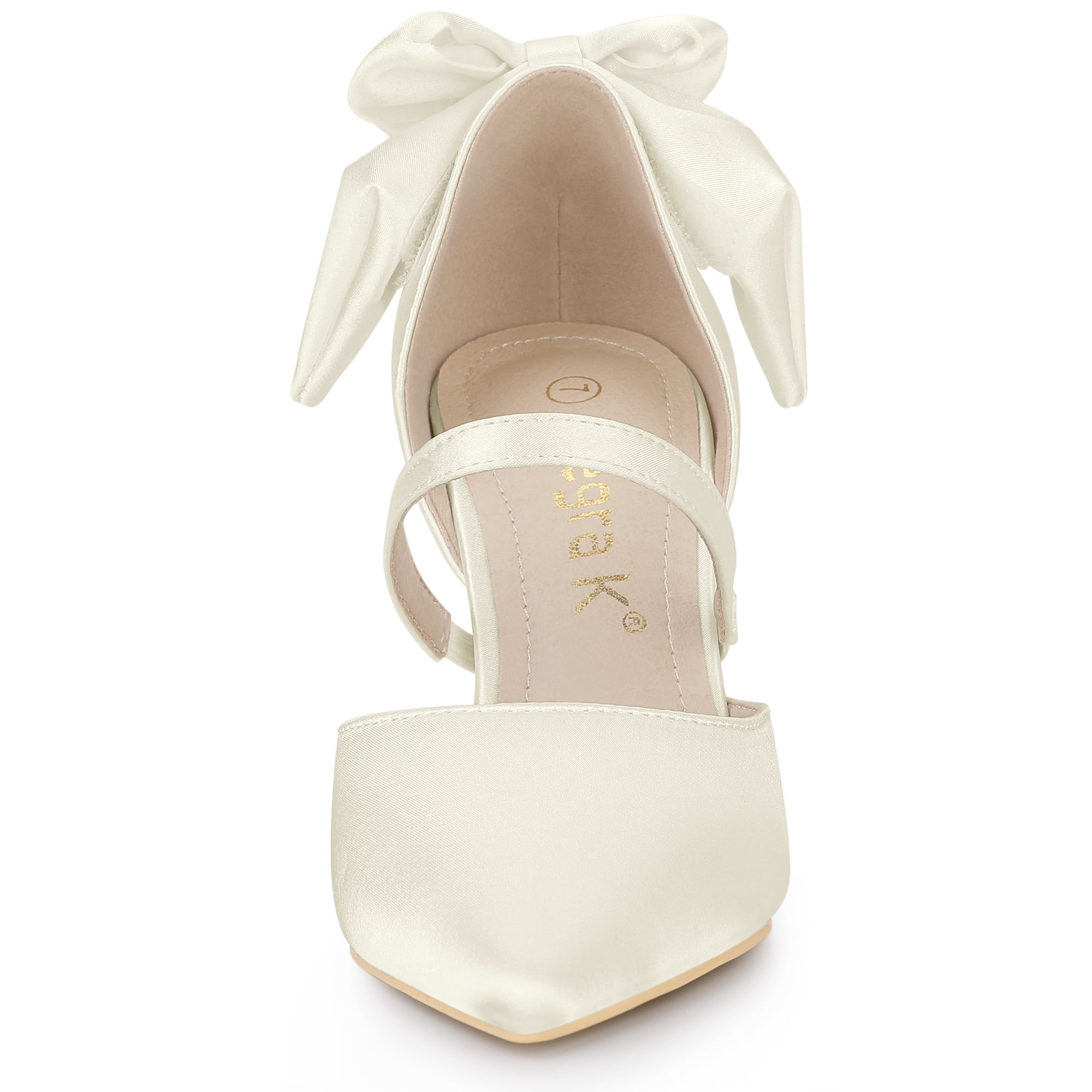 DARING DIVA Women's Pointed Toe Bow Satin Stiletto Heels Pumps White 8