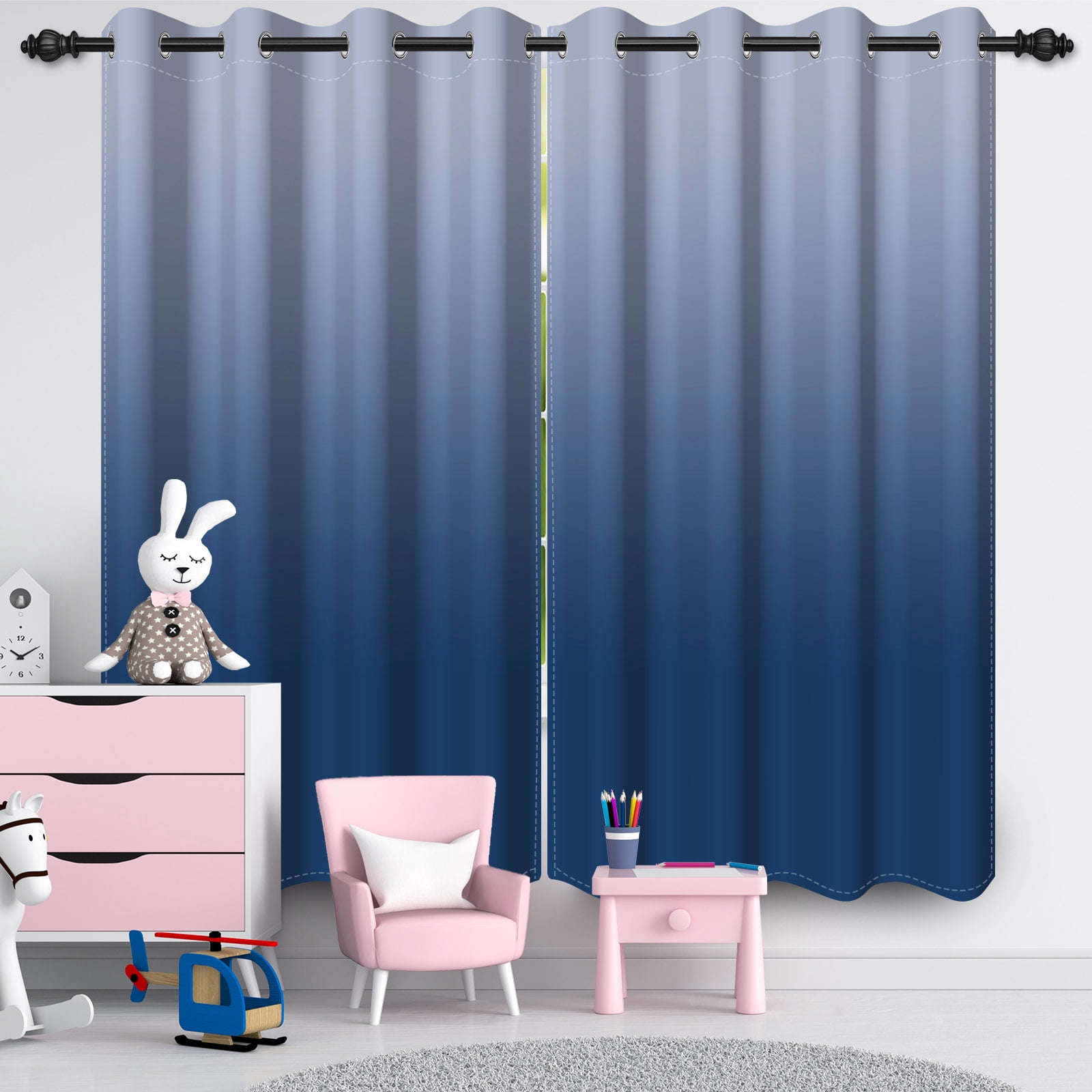 Nanqianyi Blue Ombre Blackout Curtains with Grommet, Room Darkening Window Drapes for Living Room/Bedroom,2 Panels, 42x63 inches