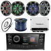 Rockford Fosgate PMX-5 Punch Marine Oversized 2.7" DIN AM/FM Bluetooth Stereo Receiver Bundle Combo With 4x Kicker KM654 6.5" Inch Audio LED Speakers + 22" Radio Antenna + 50 Ft Wire (With Amplifer)