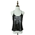 thumbnail image 2 of Womens Sequin Spaghetti Strap Crop Camisole Tank Top, Matte or Shiny, 2 of 5
