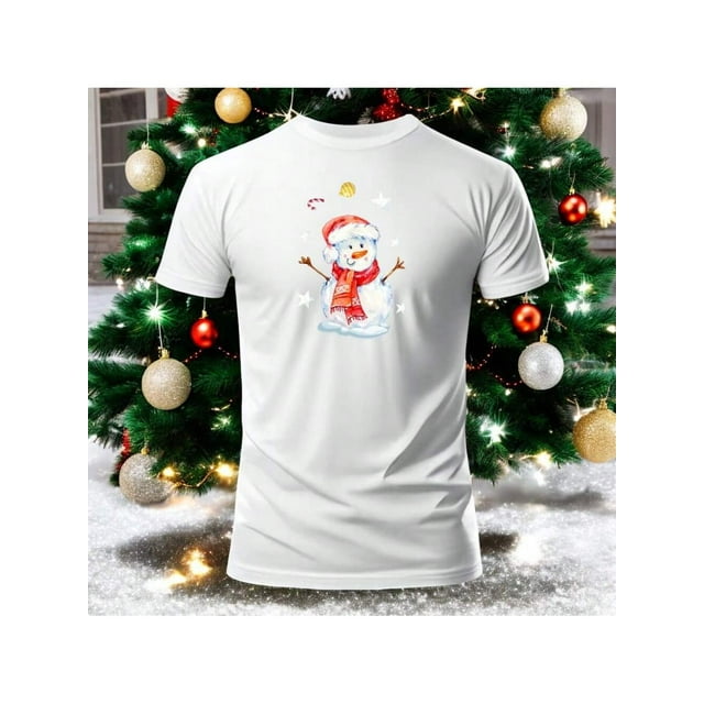 Playera Con Estampado De Muñeco De Nieve Navidad Ropa Para Hombre Color Blanco Talla Mediana Marca Emil SaEs