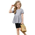 thumbnail image 6 of Kaemgyyd Little Girls 2 Piece Summer Outfits Short Sleeve Flowy Ruffle Hem T-Shirt and Short Leggings Set Kids Yoga Workout Clothes 5-15 T, 6 of 7