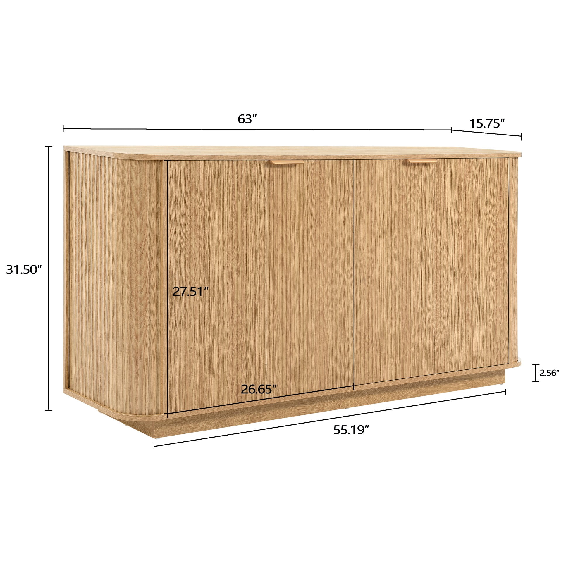 BSHTI 63" MDF Buffet Cabinet with Wavy Door Design, Adjustable Shelves, Sideboard Storage for Kitchen Living Room Dining（Natural）