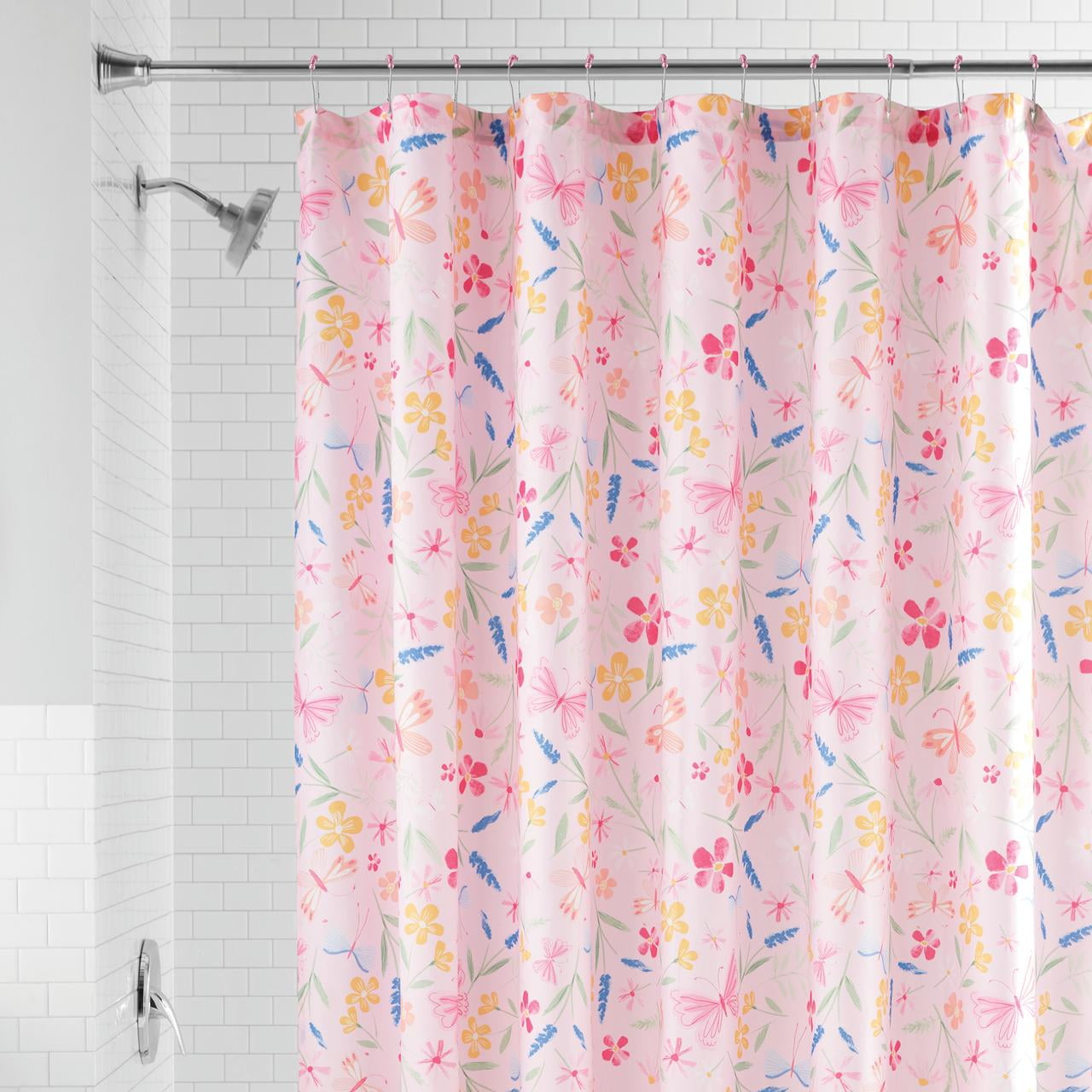 Your Zone Kids Floral Polyester Shower Curtain and Hooks 