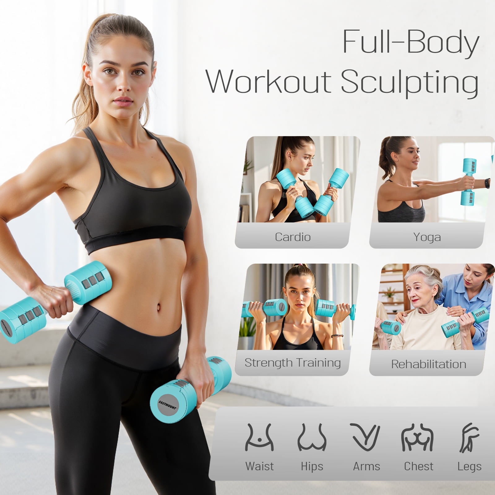EAST MOUNT Adjustable Dumbbells Set of 2 - Women Hand Weights 2lb/3lb/4lb/5lb Weight Set 10 lbs/Pair Hand Weights for Home Office Gym Workout